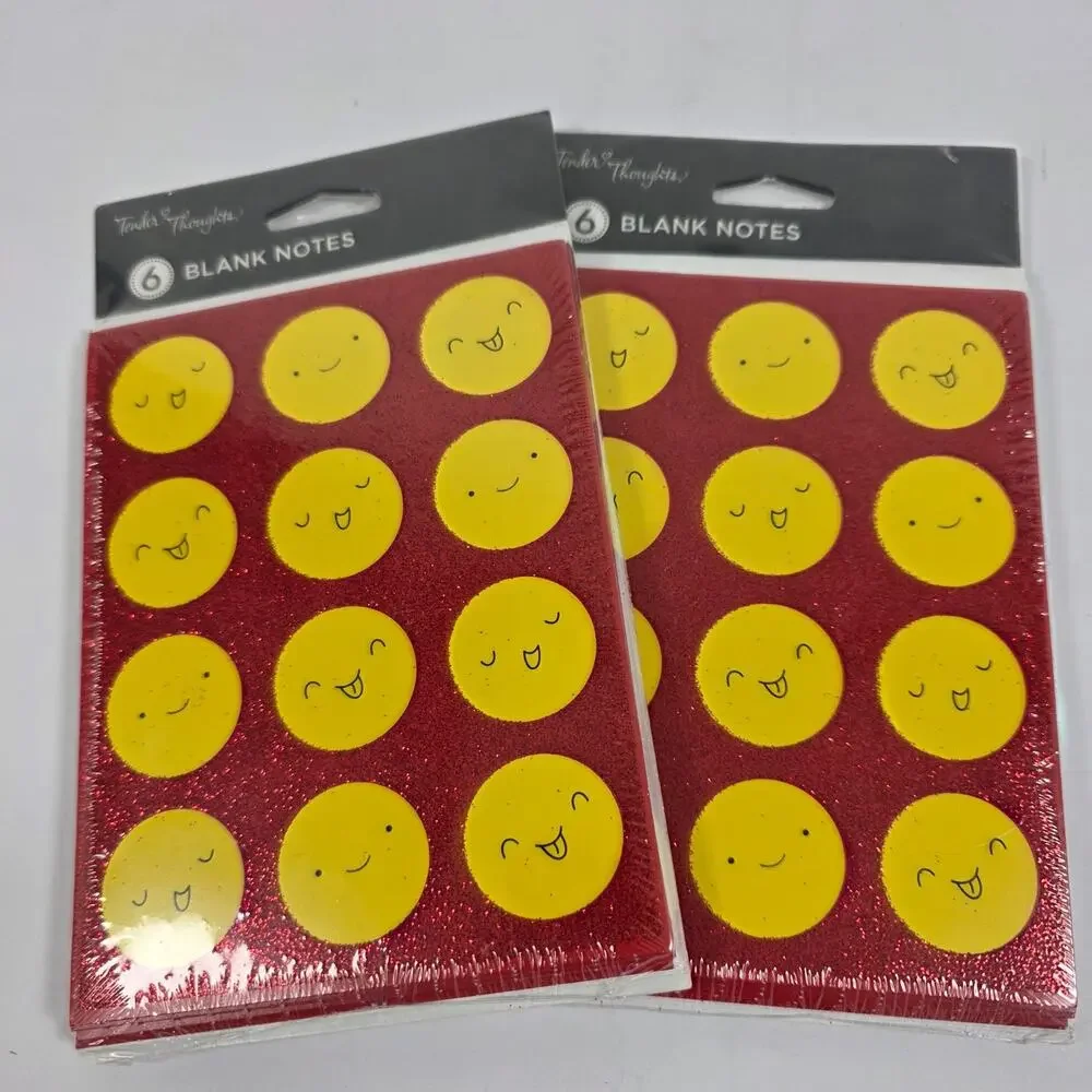 Tender Thoughts Emoji Yellow Faces 2 6pack of Blank Note Cards Envelopes